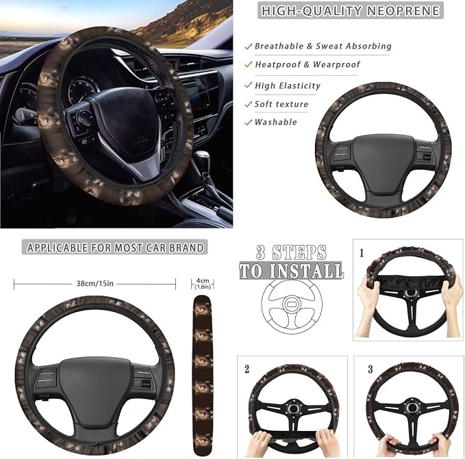 Lion Cross Print 10 Pack Car Accessories, Front and Rear Seat Covers Car Trash Bin Cup Holders Lanyard Keychain Air Vent Storage Bag Steering Wheel Cover Car Interior Decor Fit Most Cars