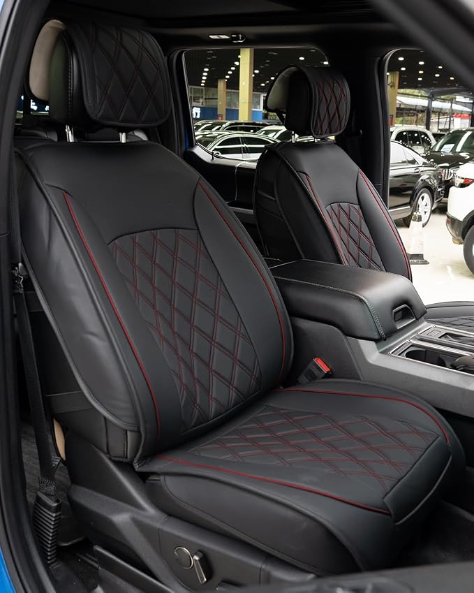 Seat Covers for Chevy Silverado & for GMC Sierra 2007-2024 2025 2026 | Precise Fit Black&Red Full Set