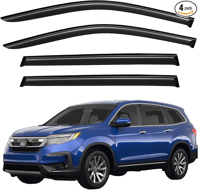 Window Visors Rain Guards for 2016 2017 2018 2019 2020 2021 2022 Honda Pilot, Out-Channel Window Vent Wind Deflectors Visors Shades for 16-22 Pilot (Excludes Touring Models)