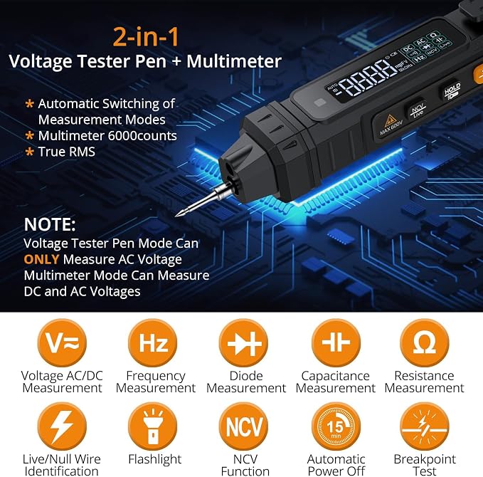 Neoteck Professional Electrical Kit: Non-Contact Voltage Tester Pen & 2-in-1 Digital Multimeter AC/DC Voltage, Resistance, Continuity, Capacitance, LCD Display, Buzzer Alarm