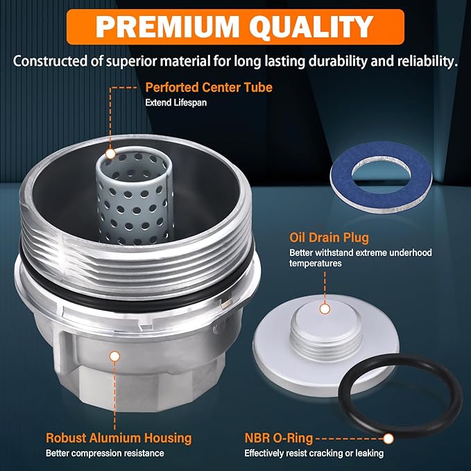 15620-31060 Oil Filter Housing Cap Assembly Kit 04152-YZZA1 15643-31050 | For Toyota Rav4 Tundra 4Runner Camry Highlander Tacoma Lexus RX350 Aluminum Oil Filter with Wrench Drain Plug 1562031060