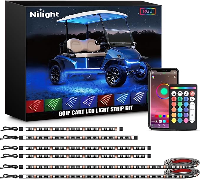 Nilight 6PCS Golf Cart Underbody Light Kit with Canopy Lights RGB Multi-Mode LED Neon Accent Lighting Lamp APP Remote Control Sound Active Music Sync IP67 Waterproof 12V-66V for EZGO Yamaha Club Car