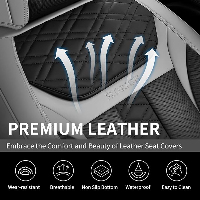 FLORICH Seat Covers, Front Seat Covers 2 PCs, Automotive Seat Cover for Cars, Luxury Leather Universal Seat Cover Accessories Fit for Most Cars SUV Truck Sedans(Grey)