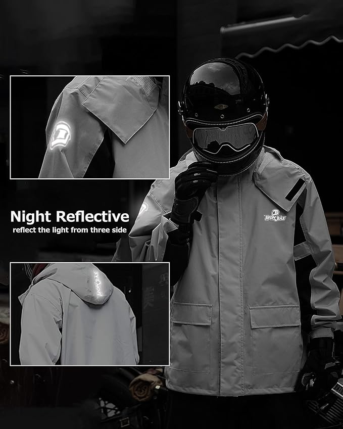 IRON JIA'S Rain Suit, Motorcycle Rain Gear for Men & Women, Waterproof Jacket and Pants, Breathable Reflective Raincoat for Farm Fishing Golf (Grey XXL)