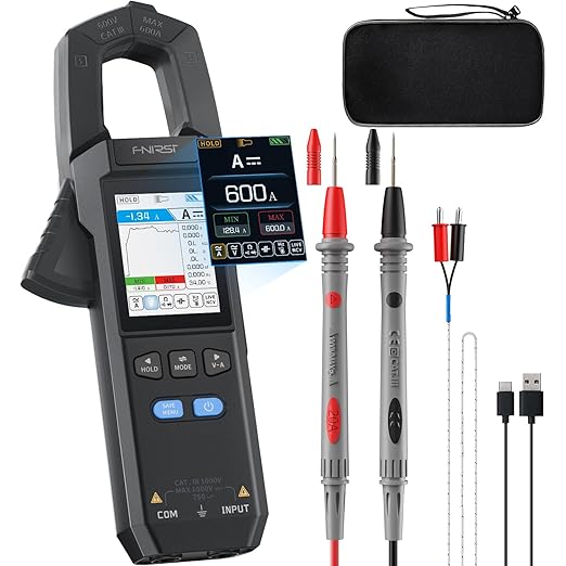 FNIRSI DMC-100 Digital Clamp Meter Multimeter 9999 Counts TRMS, 600A Curve Recording Rechargeable Amp Meter, Measures NCV, AC/DC Voltage Current, Continuity Capacitance Diode Resistance, Temperature