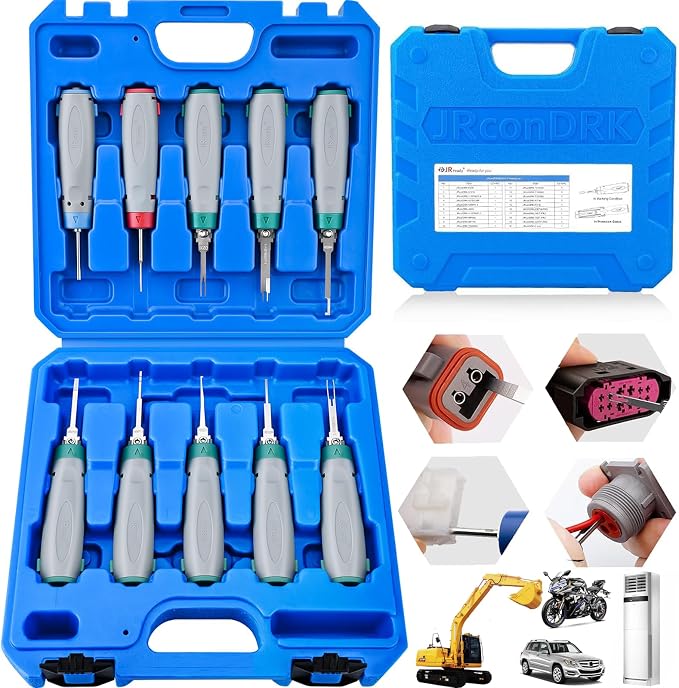 JRready Terminal Removal Tool Automotive Depinning Tool Kit - for TE, AMP, Delphi, Molex, Deutsch DT/DTM/DTP,JPT Connectors for Electrial Pin Extraction Release and Appliance Repairs JRconDRK00A10-02