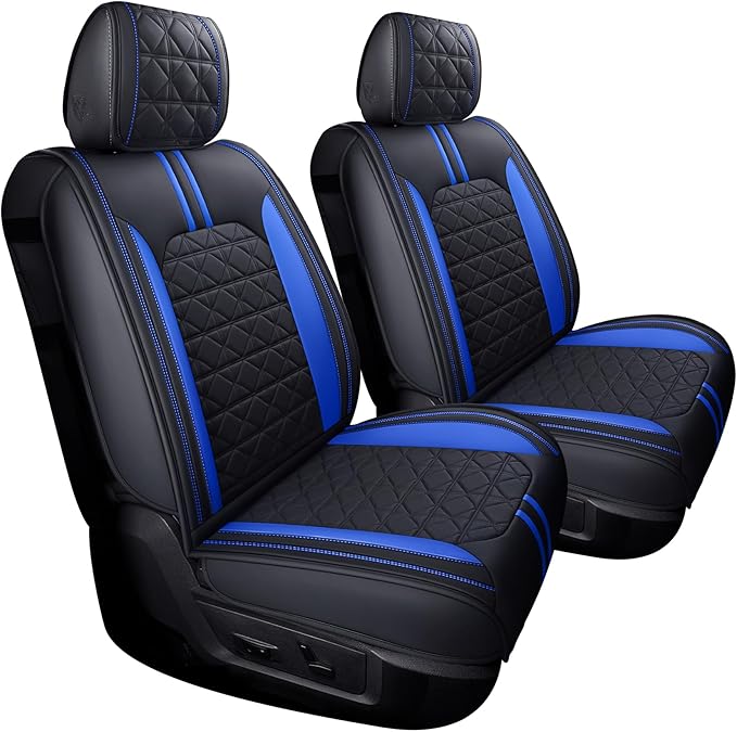 YIERTAI for Dodge RAM Seat Covers Fit 2009-2025 2026 1500/2500/3500HD Pickup Crew Double Cab Quad Cab Laramie Long Horn Rebel Tradesman Waterproof Leather Seat Cover(2 PCS Front only/Black-Blue)