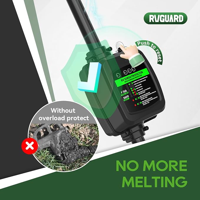 RVGUARD Surge Protector 50 Amp to 110 Volt RV Adapter Cord with Overload Protection, NEMA 5-15P to NEMA 14-50R Electrical Power Adapter, 2 Feet, Green, ETL Listed