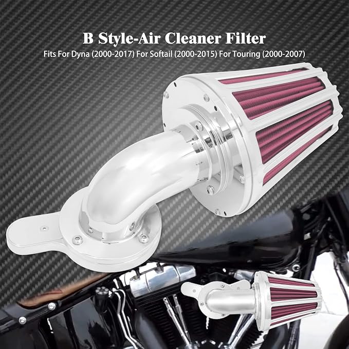 Air Cleaner Filter 90° Forward-Facing Intake Kit CNC Fit for Harley Touring Softail Dyna Sportster XL (Chrome Housing Red Element, B For Touring 00-07,Softail 00-15,Dyna 00-17)