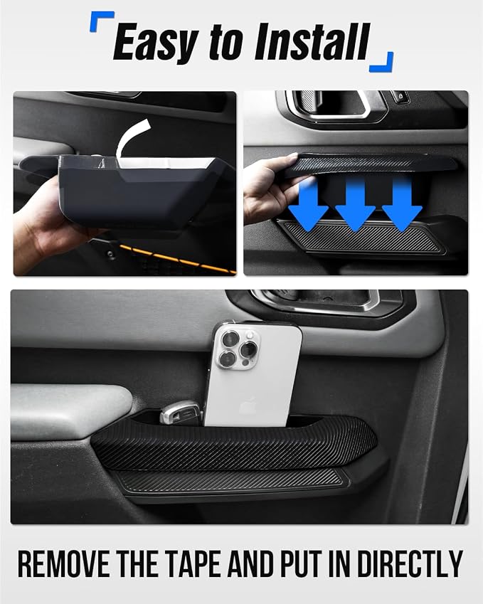 ROADER Bronco Door Handle Storage Box Compatible with Ford Bronco 2021-2025 Accessories 4 Door, Silicone Front & Rear Door Grab Handle Pocket Storage Side Organizer Container, 4PCS - Black