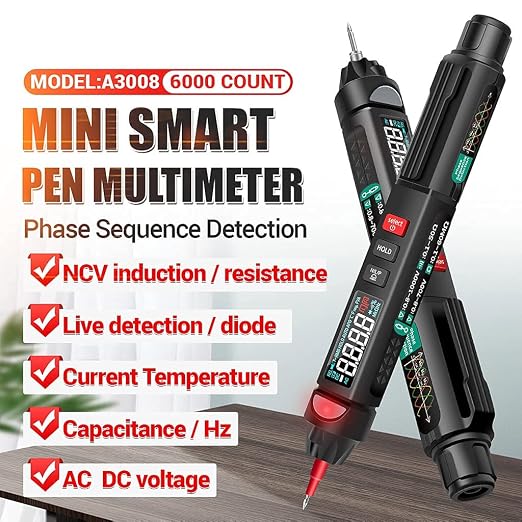 Pen Type Digital Multimeter,A3008 6000 Counts Intelligent Digital Multimeter,Non-Contact Voltmeter Sensor Pen Test for AC/DC Voltage Resistance Continuity Diode Capacitance