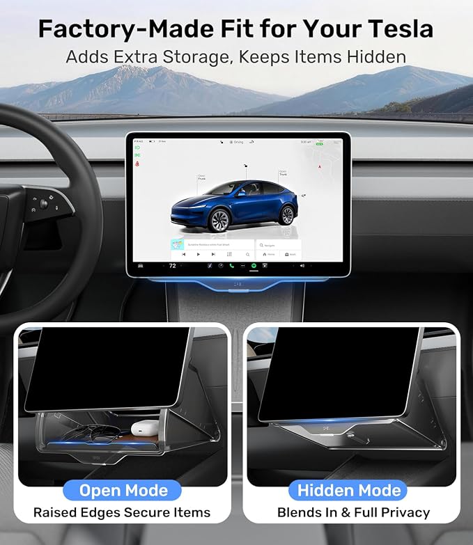 Zanch (Upgraded) Tesla Model Y Juniper Under Screen Storage Box [Hidden Design, Factory-Fit], Adds Extra Storage & Keeps Items Hidden for Privacy, Model Y (2020–2025) / Juniper (2025–2026) Accessories