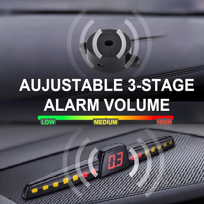 Promata PS02 Car Rear Parking Sensor Kit with Buzzer,4 58KHz OE Standard Sensors,Auto Tow-Bar Recognition and Self Test Function,Detection Range(0~59 inch)