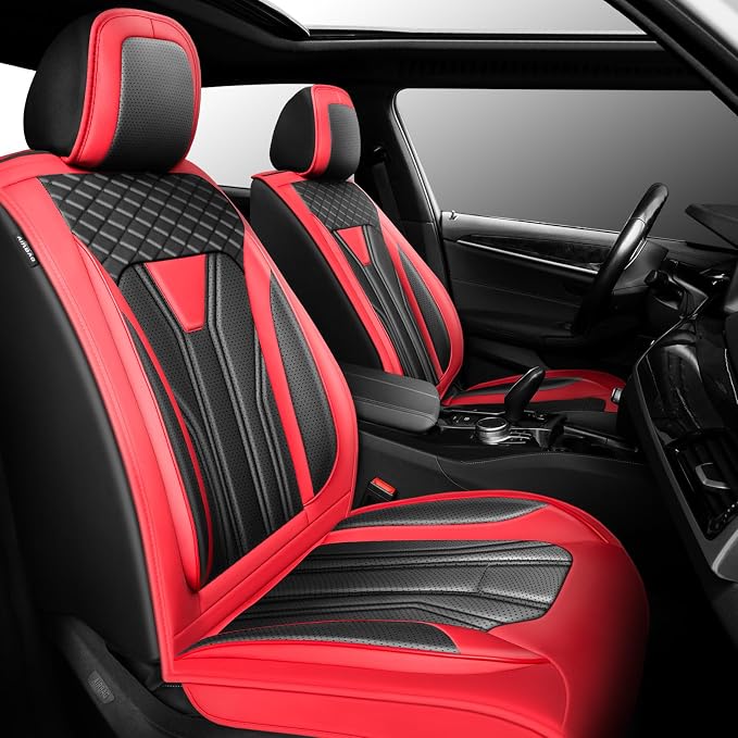Fit Escape Car Seat Covers Premium Leather for Ford Escape 2010-2025 2026. Waterproof， Anti-Slip, Scratch-Resistant & All-Weather Seat Cushion Protector (2 Front Seat, Red&Black)