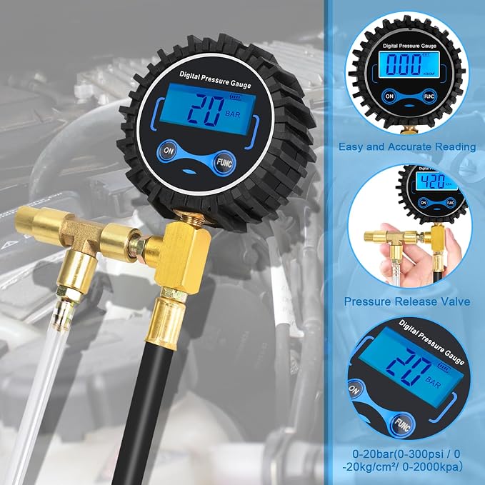 Digital Fuel Injection Pressure Tester Kit - Fuel Pressure Gauge 0-300 PSI for Petrol Engine Fuel Pressure Test Kit Automotive Test Tool Kit