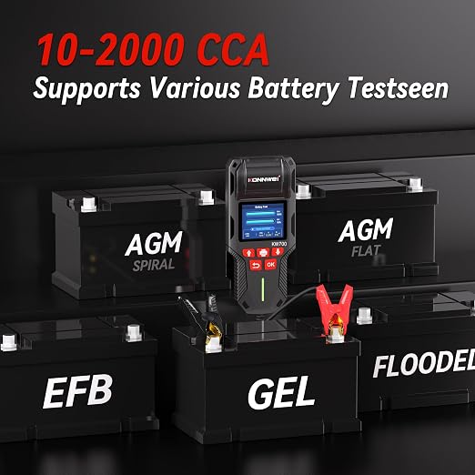 KONNWEI Car Battery Tester with Printer, 12V 24V Automotive Battery Load Tester 10-2000CCA, Cranking and Charging Test Battery Analyzer Alternator Tester for Car Truck Motorcycle (Paper Included)