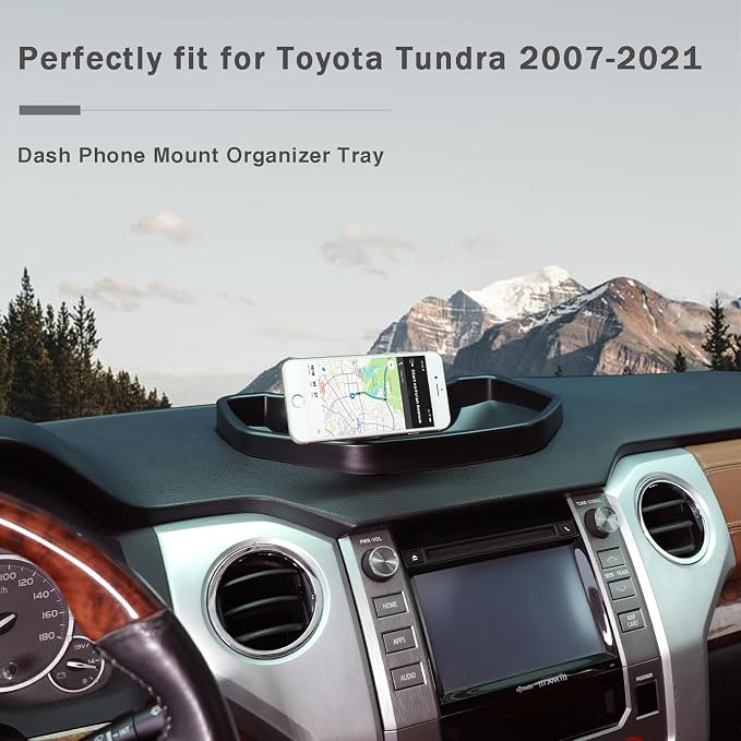 Black ABS Car Center Console Dash Table Storage Tray Fit for Toyota Tundra 2014-2021 Instrument Organizer Phone Holder Cradle Accessories (with Mobile Phone Holder(C))