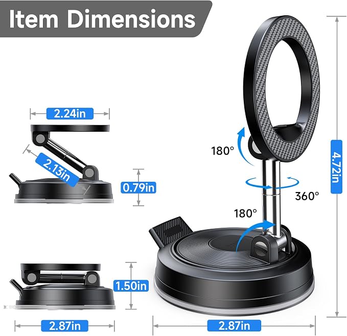 2 in 1 for Magsafe Car Mount [All Surface Ready | 118+LBS Ultra Grip | 2400gf Strong Magnetic] 360° Adjustable Car Phone Holder, Phone Holders for Your Car for All Smartphones, Carbon Fiber