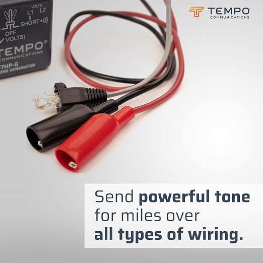 TEMPO 77HP-G/6A Tone Generator w/ABN Clips | Cable Tracing, Continuity Testing, Polarity Testing | RJ11, RJ45 | Twisted Pair & Coaxial Cables | Professional Grade Wire Tracer