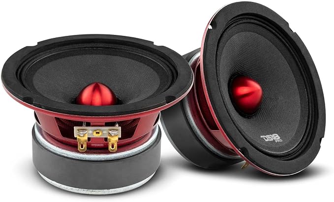 DS18 PRO-X5.4BM Loudspeaker - 5.25", Midrange, Red Aluminum Bullet, 300W Max, 150W RMS, 4 Ohms - Premium Quality Audio Door Speakers for Car or Truck Stereo Sound System (1 Speaker)