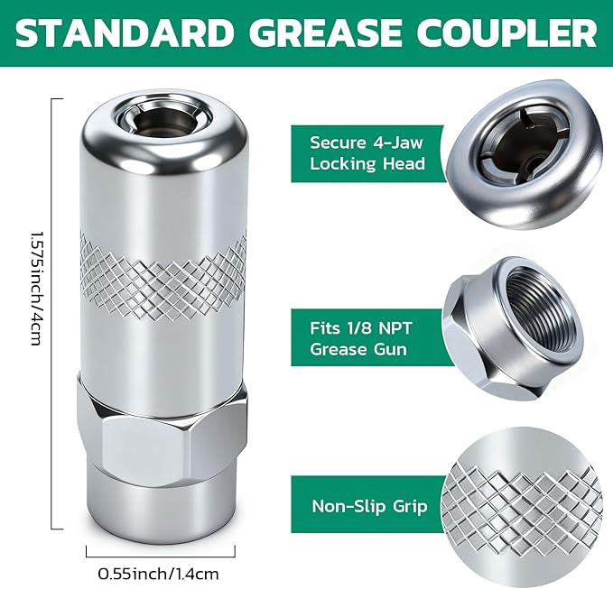 OURU Grease Fittings Assortment Kit with DlY Tool Storage Box Organizer, 330PCS SAE & Metric Grease Zerk (Straight/45°/90°) with Standard Couplers, Dust Caps & 7-11mm Wrench Set for Grease Gun
