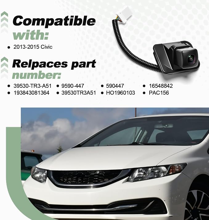 Backup Rear View Reverse Camera Compatible with 2013-2015 Civic Replace 39530-TR3-A51 193843081364 9590-447 39530TR3A51 590447 HO1960103 16548842 PAC156