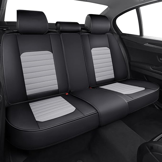 Aierxuan Leather Car Seat Covers Universal Fit Toyota Highlander 4Runner Nissan Altima Honda Chevy Impala Colorado Cruze Malibu Ford Cadillac Lexus Waterproof Cushions (Full Set,Black-Grey)