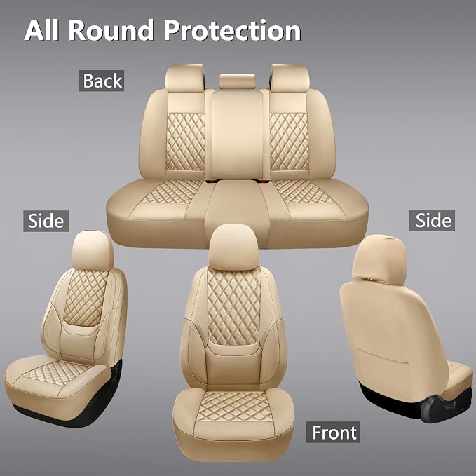 NS YOLO Full Coverage Leather Car Seat Covers Full Set,Waterproof Seat Covers for Cars,SUVs Pick-up Truck, Car Seat Cushion,Car Seat Protector,Beige Seat Cover with 5 Seats