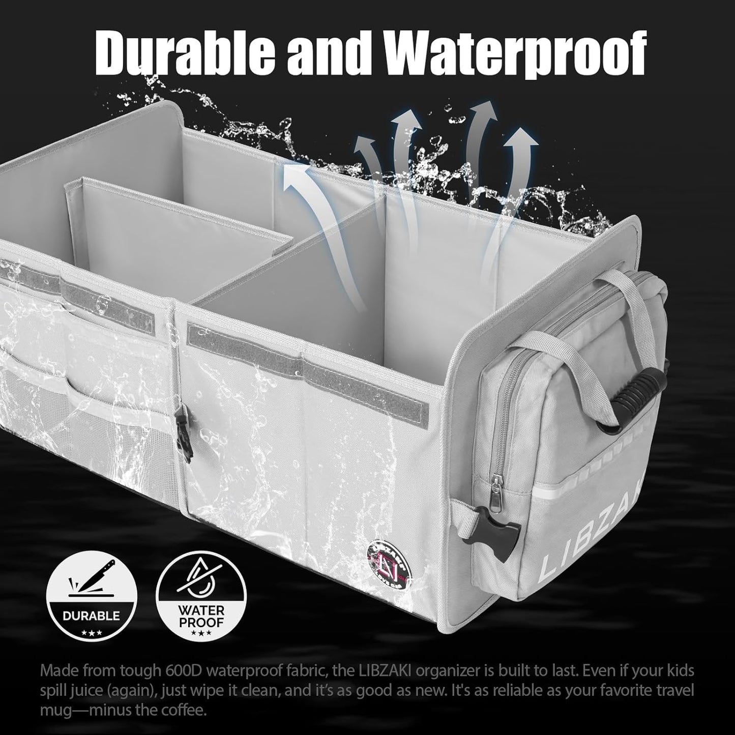 LIBZAKI Car Trunk Storage Organizer, Multi Compartment Collapsible Trunk Storage Box for Car Truck SUV-Gray