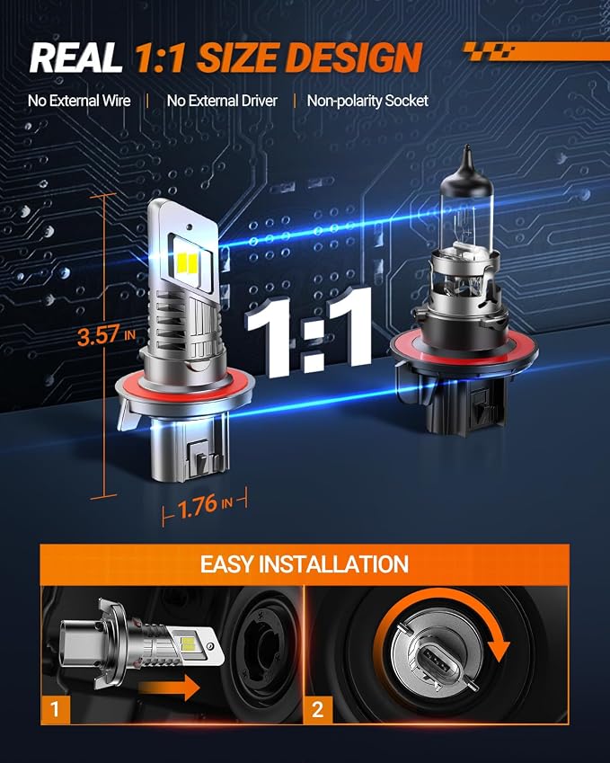 SEALIGHT H13 9008 Fog Bulbs, 40000LM 6500K Cool White, 1:1 Mini Size, H13 Bulb Fog Light with 13000RPM Cooling Fan, 3 Mins Plug-N-Play, Non-polarity, Pack of 2