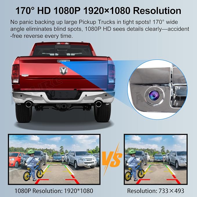 ASURE Tailgate Handle Backup Camera for Dodge Ram 1500 2500 3500 – Silver 1080P Rear View Camera, 170° Wide Angle Night Vision, AHD/CVBS PAL NTSC, Fits Ram 1500 2009–2018, Ram 2500/3500 2010–2018