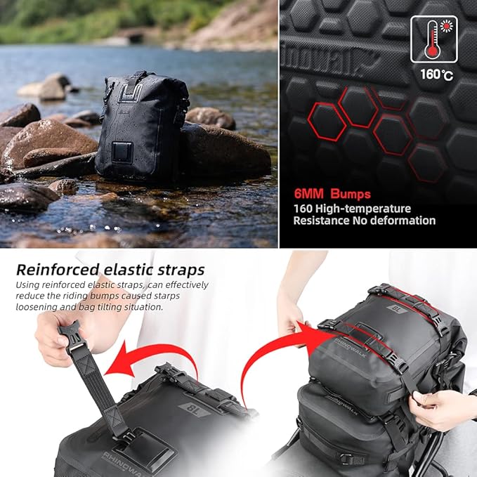 Rhinowalk Motorcycle Tail Bag Motorbike Side Bag 8L Full Waterproof Motor Saddle Pannier Bag Rear Rack Trunk Professional Motor Accessories-Black