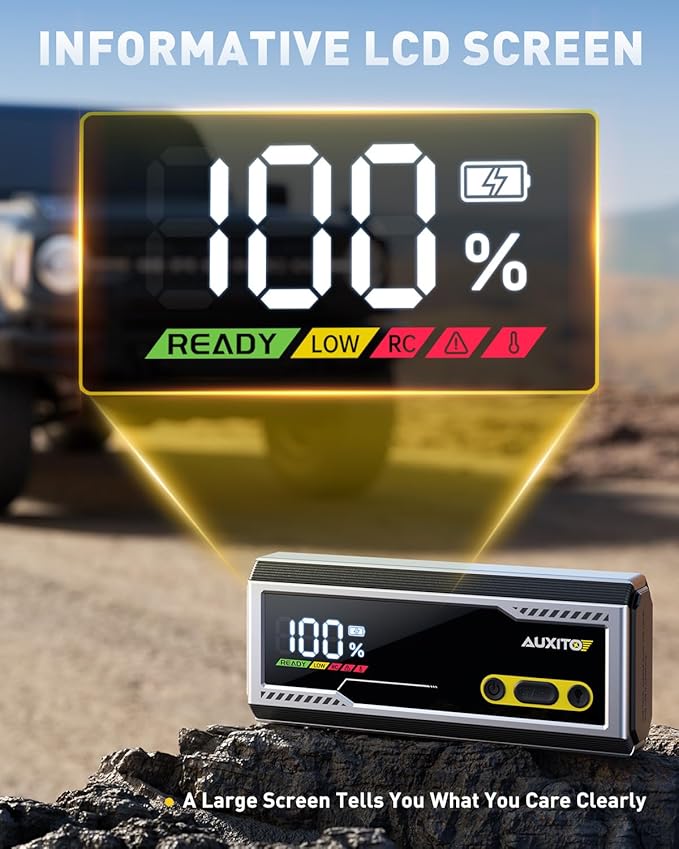 AUXITO 9500A Jump Starter, 12V Car Battery Jump Starter, Up to All Gas/All Diesel Engine with LED Display, 30W Type-C Fast Charging and 168W DC Output, 3-Mode Flashlight, Storage Case
