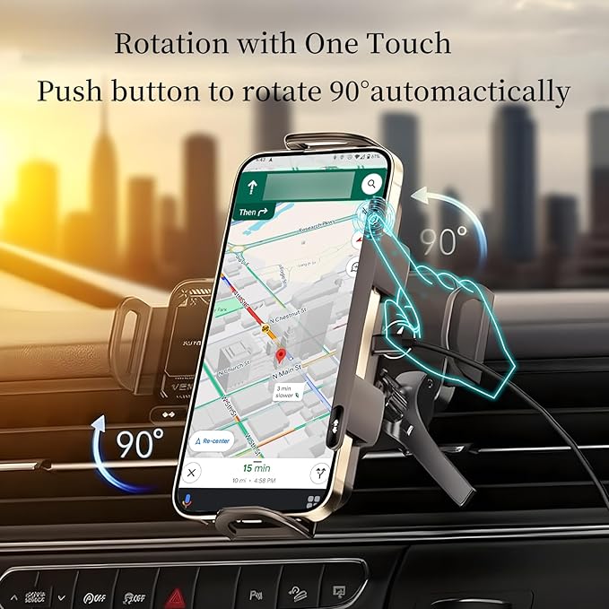 Wireless Car Charge, 2 in 1 Auto Rotating Car Phone Holder, 15 Watt Dual Coil Wireless Fast Charging Phone Mount for Samsung Galaxy Z Fold 7/6/5/4/3/2 and Small ipad and iPhone