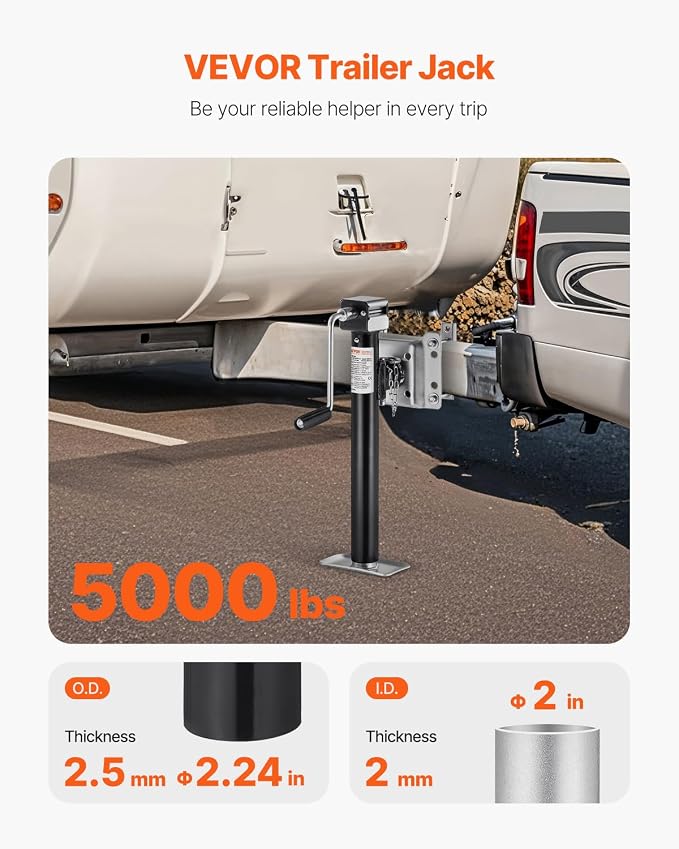 VEVOR 5000 lbs Dynamic Load Capacity, Heavy Duty Swivel Bolt-on Trailer Jack, 14.3" Lift Trailer Jack Stand with Handle for RV, Horse, Utility, and Yacht Trailers