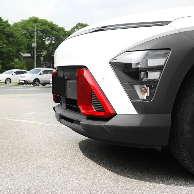 ABS Front Bumper Side Air Vent Cover Fog Light Lamp Decor Cover Front Bumper Middle Mesh Cover Compatible with Hyundai Kona 2024 2025 SX2 Accessories (Glossy Red Style)