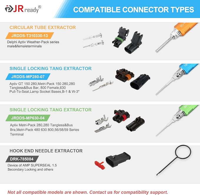 JRready DDS Metal Storage Handle Pin Removal Tool Kit for Weather Pack Metri-Pack Connectors Automotive Depinning Tool with DRK-785084 AMP 1.5mm Superseal Removal Tool ACTCRH7A08