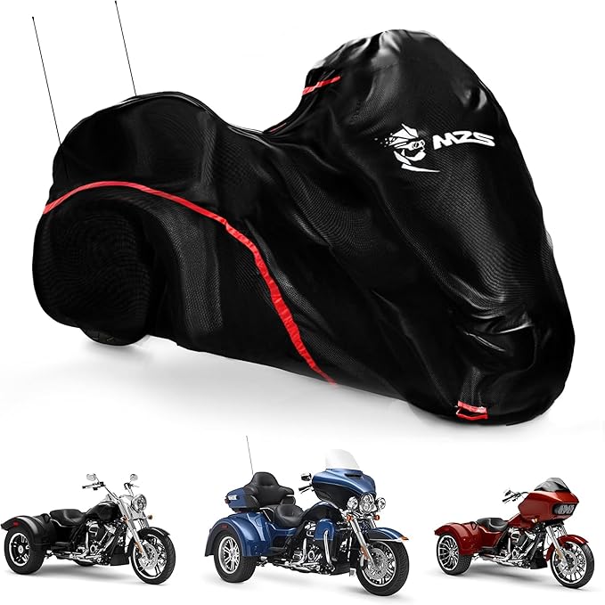 MZS Trike Motorcyle Cover Waterproof Compatible with Freewheeler Tri Glide Ultra Street Road Glide 3 CVO, 3 Wheel Vehicle Covers Sun Rain All Weather Outdoor Protection Storage