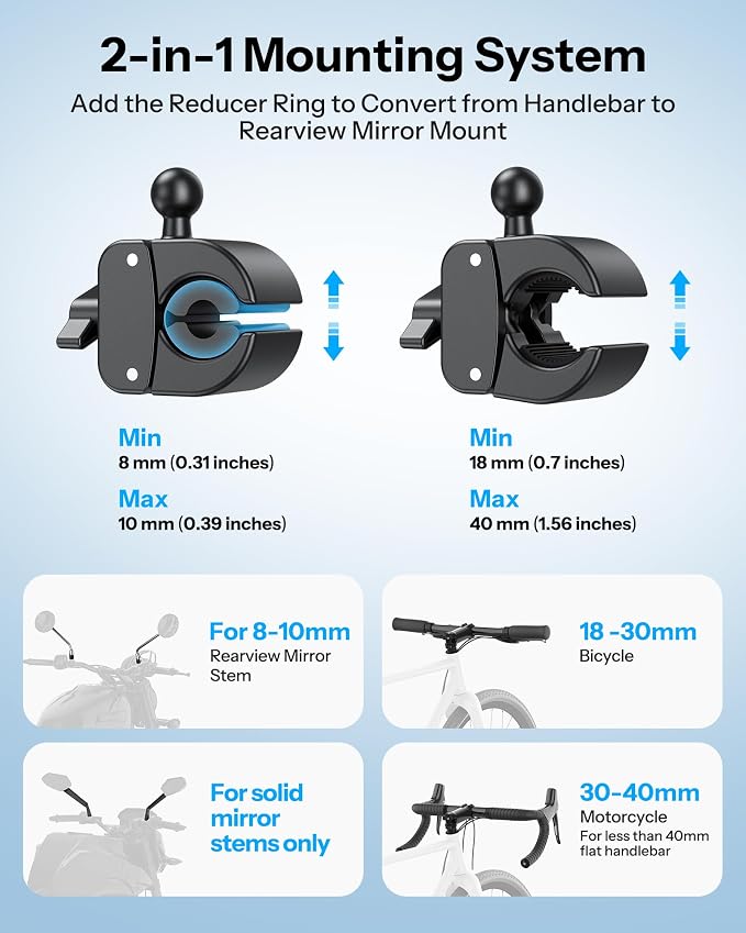 OMOTON BK01 Anti-Vibration Phone Mount, Quick Lock Shockproof Bike & Motorcycle Phone Holder, Fits iPhone & Android for Riders on E-Bike, Stroller, Scooter, Fits Handlebars & Rearview Mirror, Orange