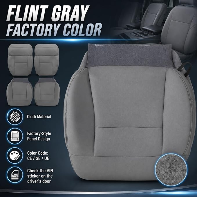 NLQR Front Driver and Passenger Side Bottom and Top Lean Back Replacement Cloth Seat Covers Gray Compatible with Ford F150 XLT 2004 2005 2006 2007 2008