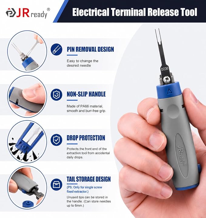 JRready Terminal Removal Tool Automotive Depinning Tool Kit - for TE, AMP, Delphi, Molex, Deutsch DT/DTM/DTP,JPT Connectors for Electrial Pin Extraction Release and Appliance Repairs JRconDRK00A10-02