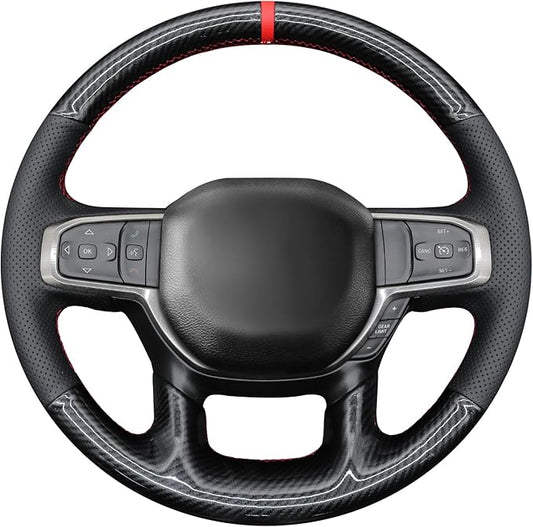 MEWANT Hand-Stitched Steering Wheel Cover Wrap for Dodge Ram 1500 2019-2023 Steering Wheel Accessories for Dodge Ram(Backsides Without Buttons)
