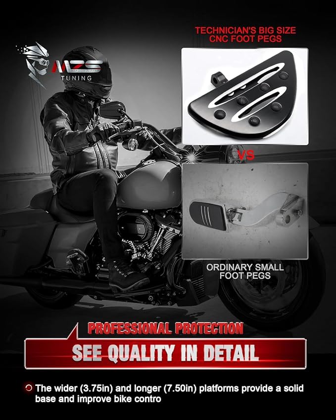 MZS Motorcycle Passenger Floorboards, Touring Rear Foot Pegs Footboards Footrest Bracket Black CNC Compatible with Road Glide Electra Tri Street Glide Road King Ultra CVO FLD 1993-2025