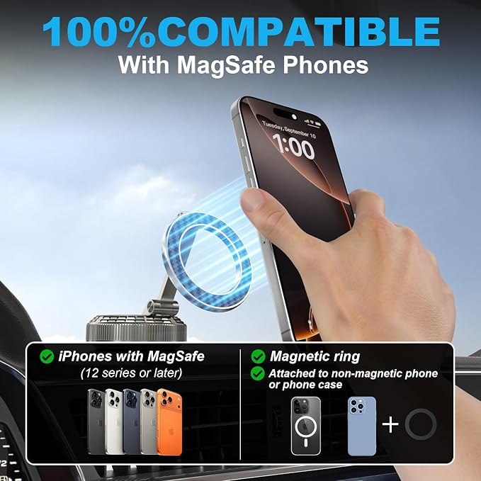 Metal Magnetic Car Phone Holder, 360° Adjustable Magsafe Car Phone Mount, Vacuum Suction Cup Phone Holders for Your Car for iPhone 17-12 Pro Max Air Plus & Android (Carbon Fiber)