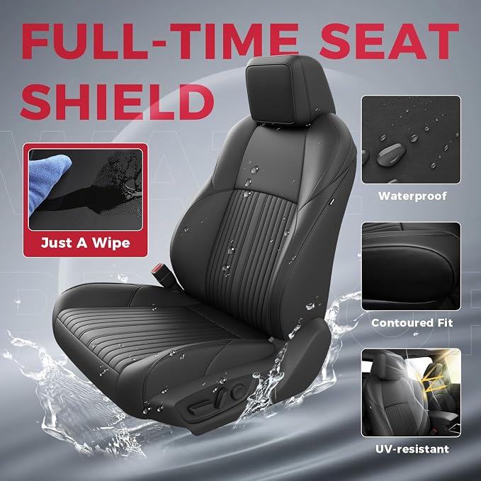 FREESOO Custom Fit Leather Tacoma Seat Covers Full Set Gen 4Th 2024-2026 Double Cab, for Sr/Sr5/Trd Prerunner/TRD Sport/TRD Off-Road/Limited, Seat Covers for Tacoma (5 Seats, Black)