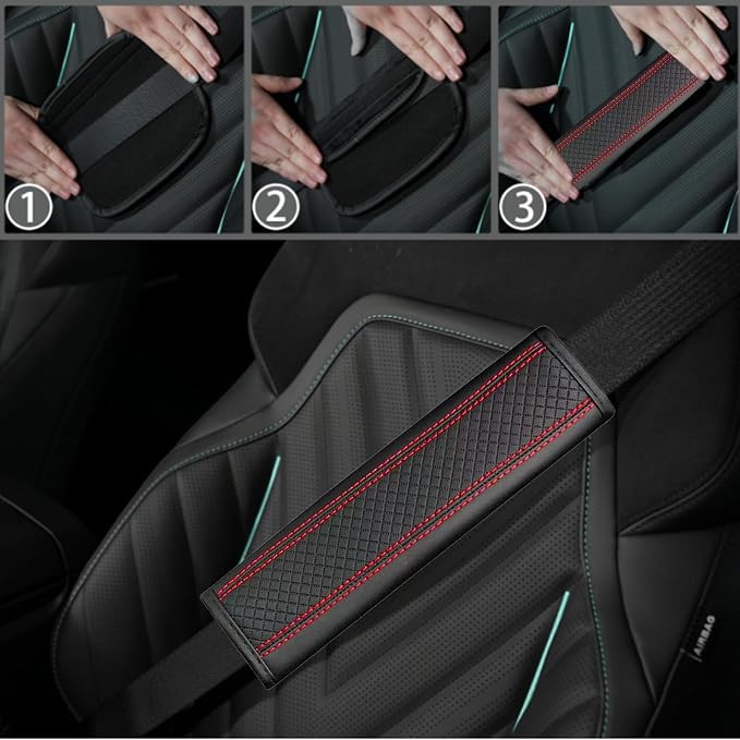 NBTEPEM 10 Pcs Car Floor Mats Full Set Car Accessories, Microfiber Leather Steering Wheel Covers 14.5-15 inch, Center Console Cover, Seat Belt Pads, Cup Coasters, Universal Interior Decor(Red)