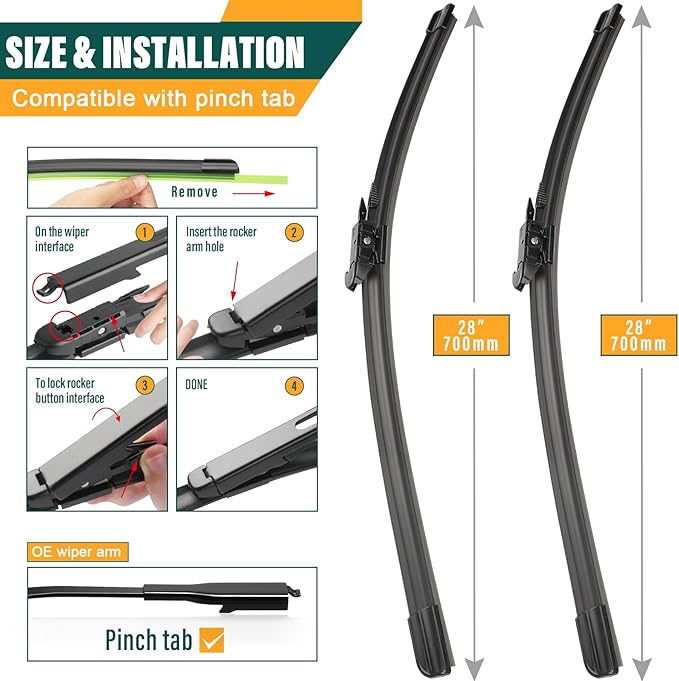 Windshield Wiper Blades Replacement for Ford Escape 2013 2014 2015 2016 2017 2018 2019,Original Equipment Replacement Front Rear Wiper Blade Set - 28" 28" 11" (Set of 3)