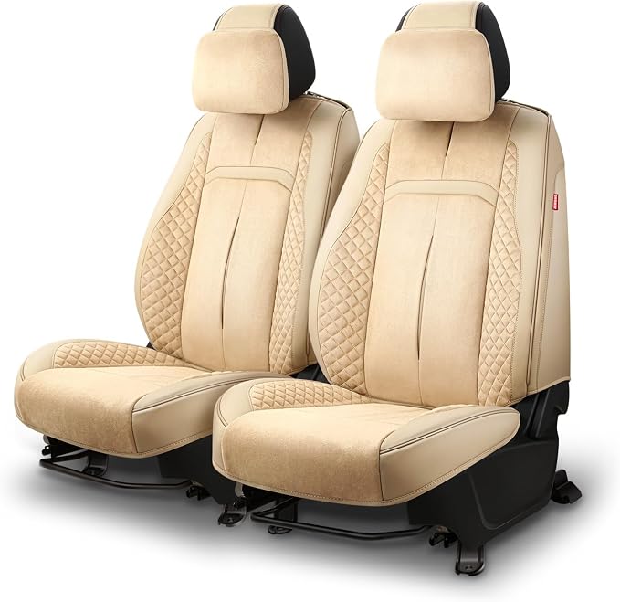 Voris Series Front Row Set Seat Covers Universal for Cars Trucks SUV, Beige, CA-SC-VORIS-F-BE