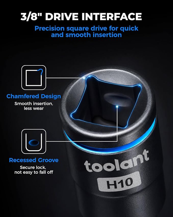 toolant Torx T40 Impact Bit Socket Set 4pcs, 3/8" S2 Steel Air Drive Star Sockets, Long High Impact Bits, Professional Mechanic & Automotive Repair Socket Set