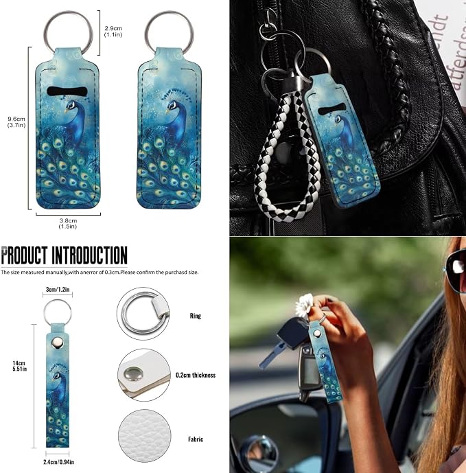 Suobstales Blue Peacock Flower Print 13 PCS Car Accessories Auto Seat Covers Set with Steering Wheel Cover, Seatbelt Pads, Trash Can, Rearview Mirror Cover, Coasters, Keychain for SUV Trunk Sedan